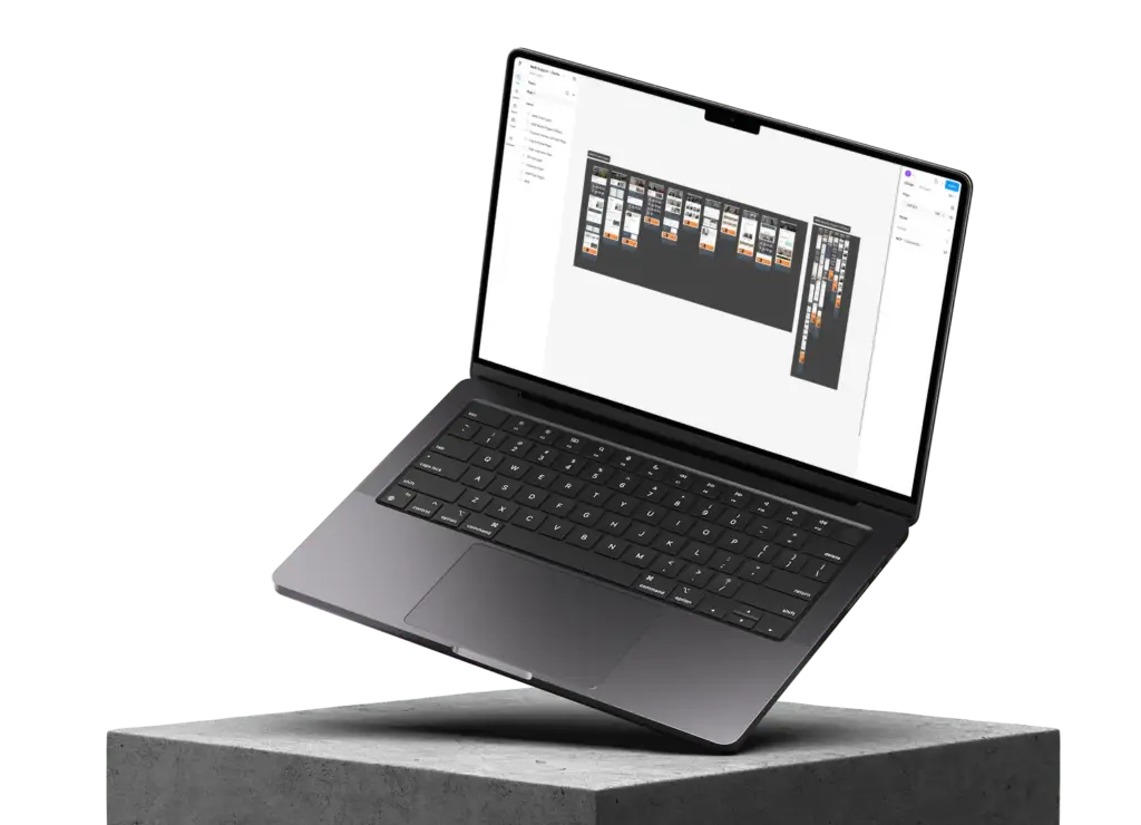 Webdesign in Figma met desktop- en mobiele pagina's, getoond op een laptop