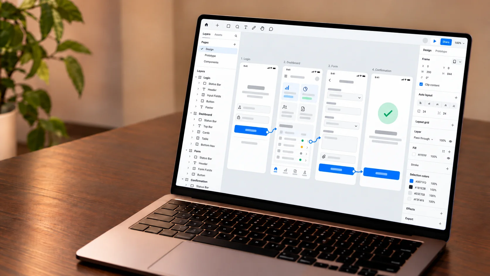 likbaar prototype van een applicatie in Figma, getoond op een laptop.