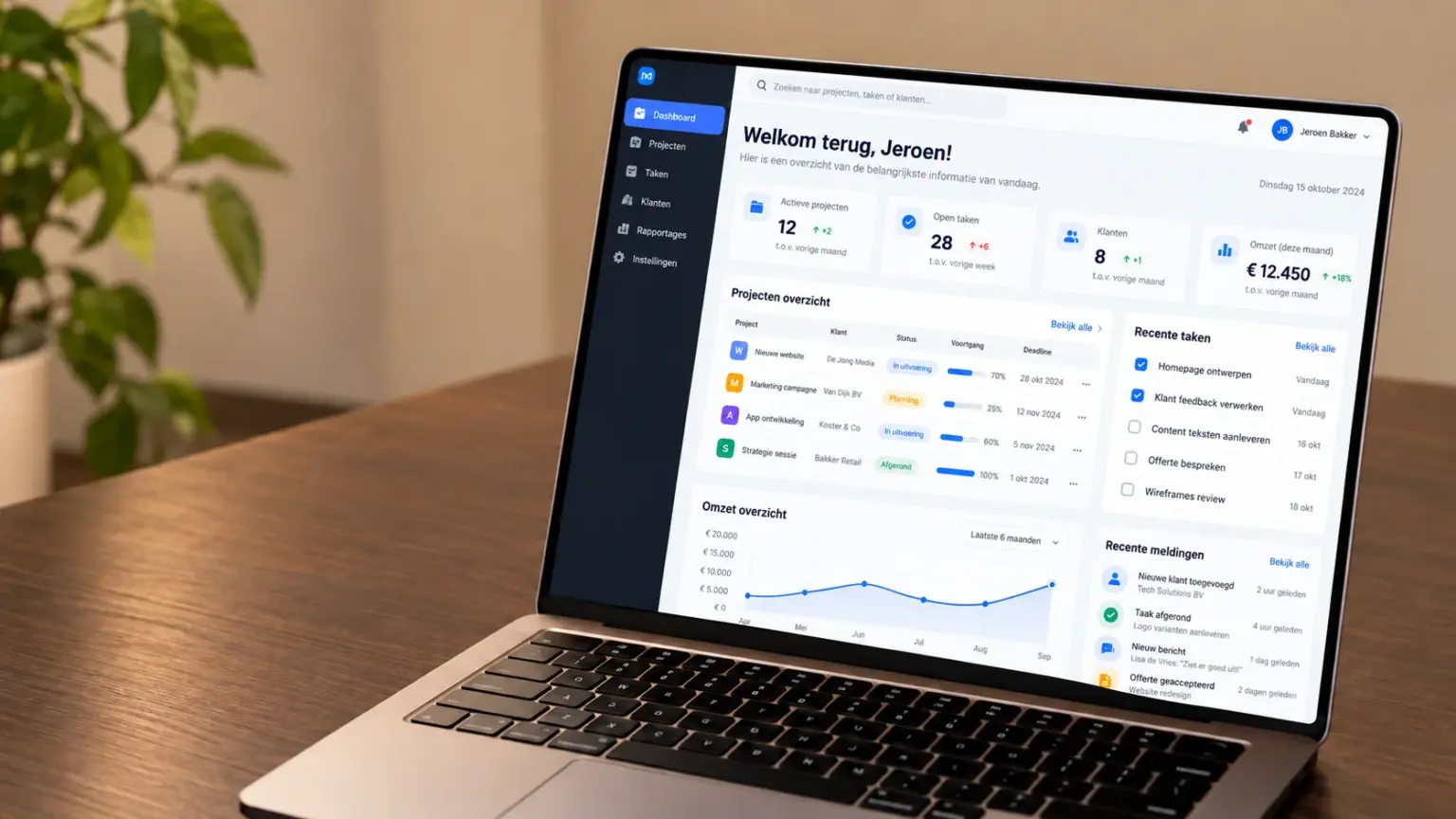 Een webapplicatie op maat, getoond op een laptop
